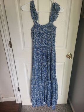 Max Studio Blue Floral Ruffle Strap Maxi Dress